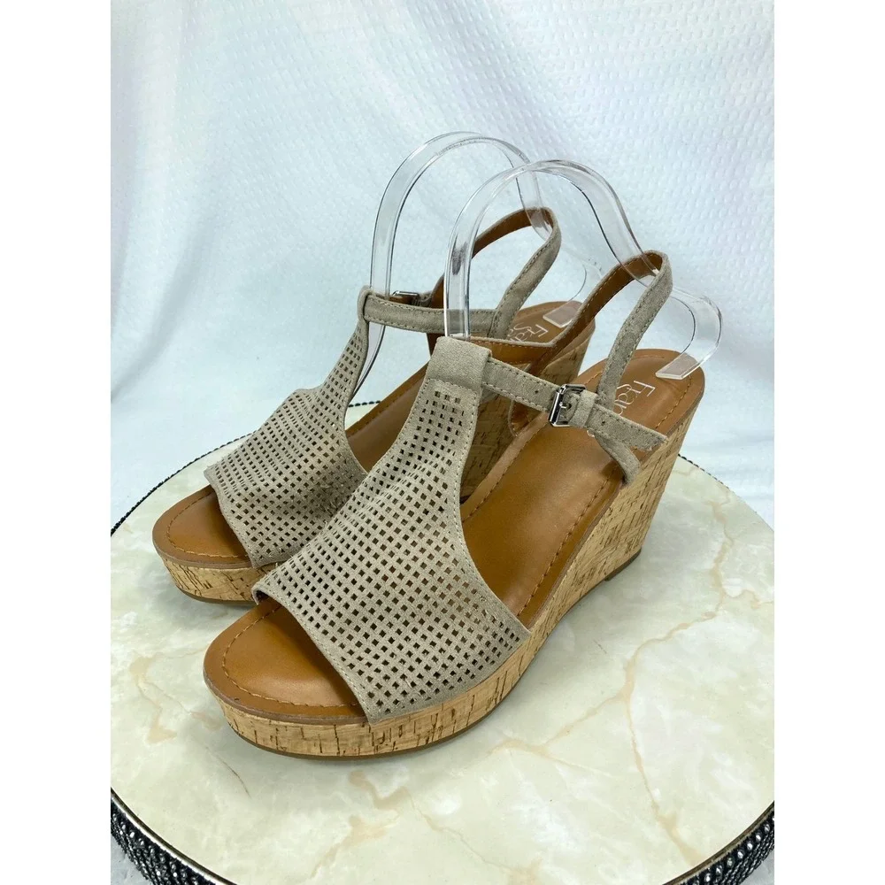 Franco Sarto Clinton2 Platform Wedge Heel Sandals Womens 10 Taupe Boho Strappy